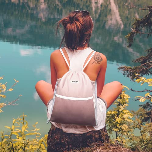 WANDF Drawstring Backpack String Bag Sackpack Cinch Water Resistant Nylon for Gym Shopping Sport Yoga (Dark Pink) - Image 5