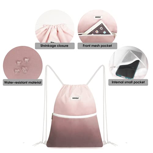 WANDF Drawstring Backpack String Bag Sackpack Cinch Water Resistant Nylon for Gym Shopping Sport Yoga (Dark Pink) - Image 3