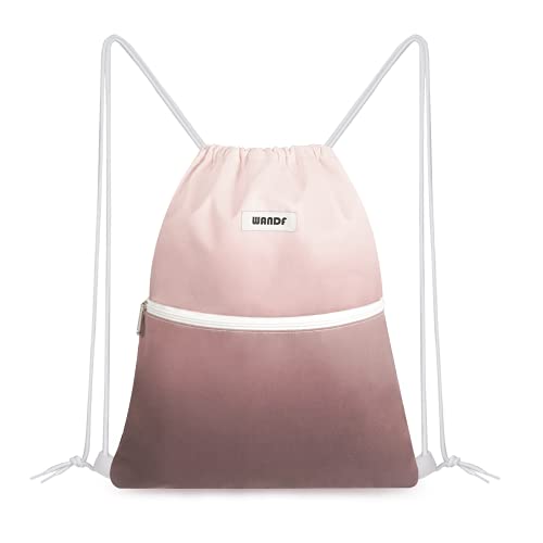 WANDF Drawstring Backpack String Bag Sackpack Cinch Water Resistant Nylon for Gym Shopping Sport Yoga (Dark Pink) - Image 1