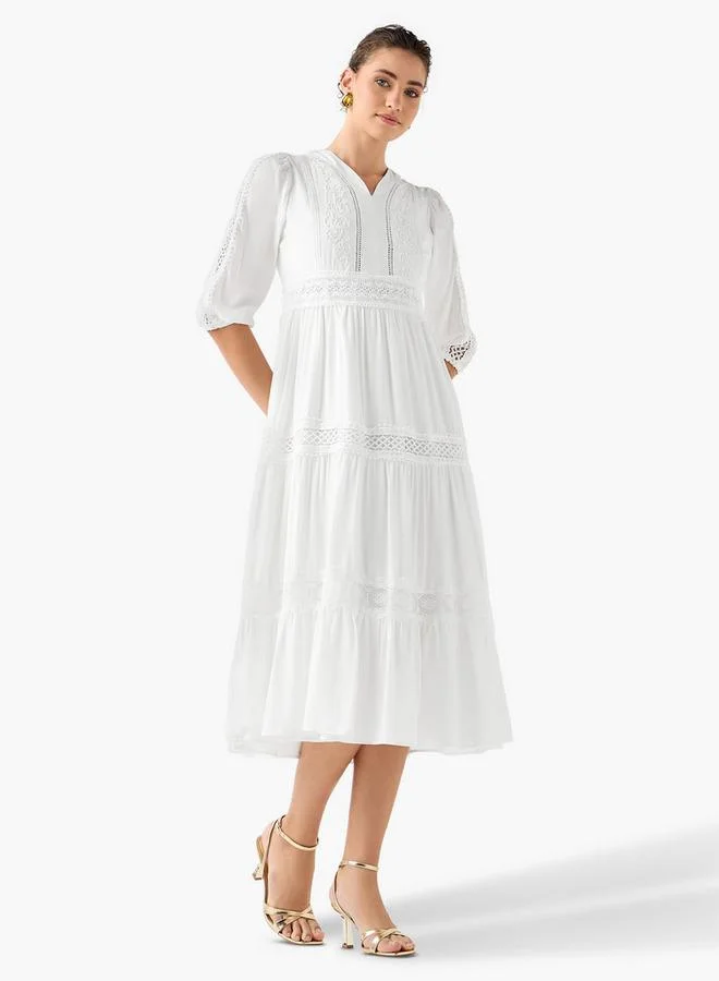 2Xtremz 2Xtremz Lace Insert Midi Dress with 3/4 Sleeves