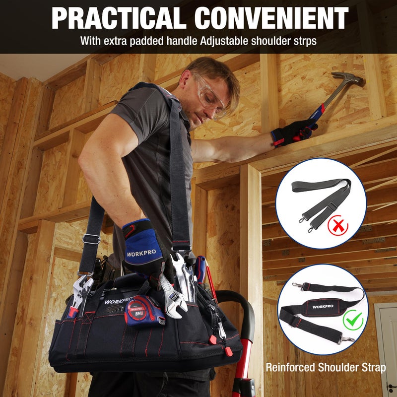 WORKPRO 16-inch Close Top Wide Mouth Tool Storage Bag with Water Proof Rubber Base, W081022A, 16" - Image 4