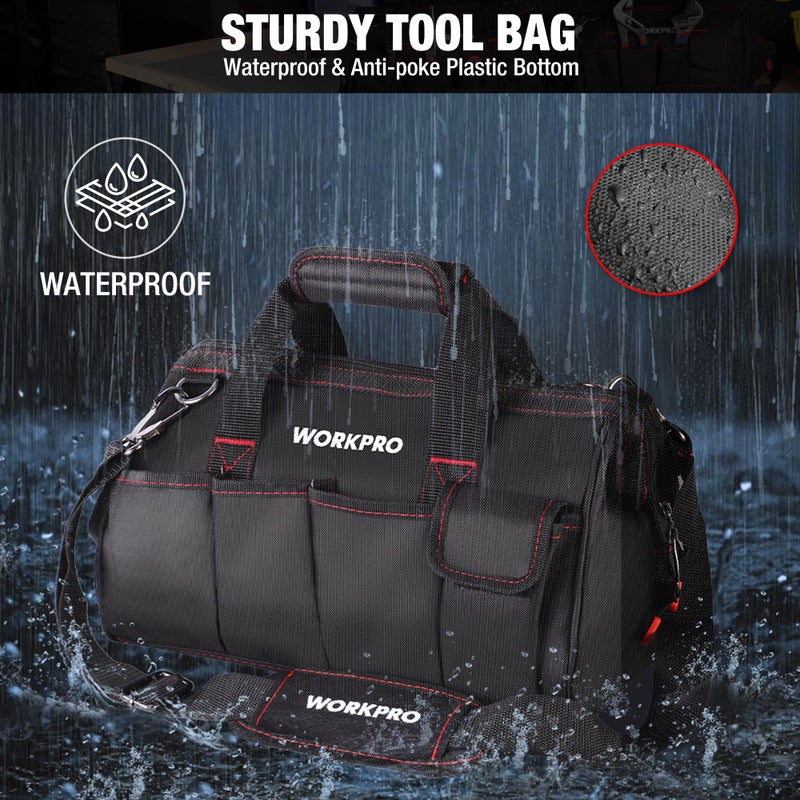 WORKPRO 16-inch Close Top Wide Mouth Tool Storage Bag with Water Proof Rubber Base, W081022A, 16" - Image 2
