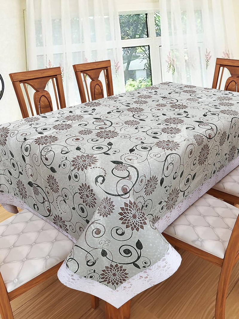 Clasiko Anti Slip Rectangular Dining Table Cover 6 Seater Brown and Black Leaves 60x90 InchesPolyvinyl Chloride Pack of 1 - Image 1