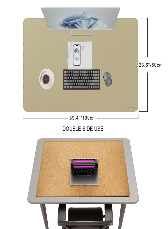 MAIDERN 40” x 24” Leather Desk Mat XL, Large Desk Pad, Reversible Cork & Leather Large Mouse pad for Desk, Waterproof Computer Desk Mat for Gaming Home Office (Golden) - Image 2