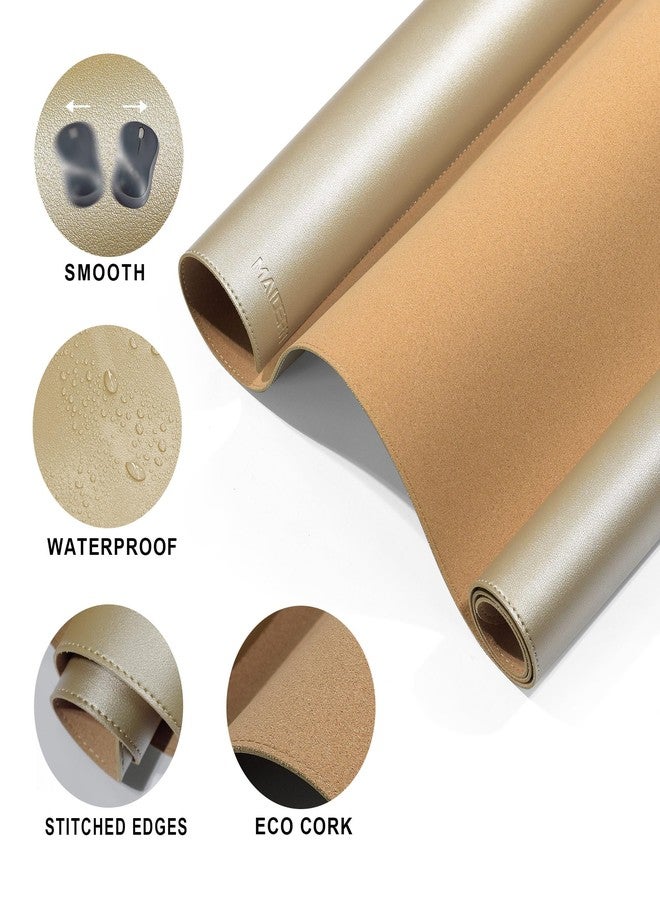 MAIDERN 40” x 24” Leather Desk Mat XL, Large Desk Pad, Reversible Cork & Leather Large Mouse pad for Desk, Waterproof Computer Desk Mat for Gaming Home Office (Golden) - Image 3