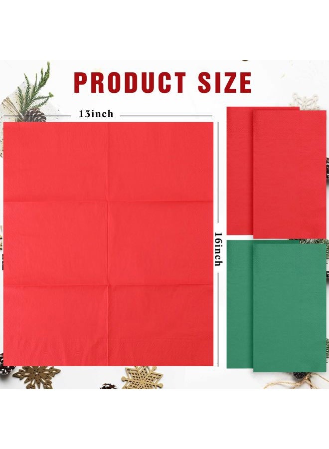Teling 200 Pcs Christmas Napkins Disposable Paper Red Green Xmas Dinner Hand Napkin Towel Merry Christmas Dinner Napkins for Home Bathroom Kitchen Winter Holiday Party Supplies Tableware Decorations - Image 2