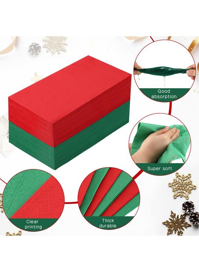 Teling 200 Pcs Christmas Napkins Disposable Paper Red Green Xmas Dinner Hand Napkin Towel Merry Christmas Dinner Napkins for Home Bathroom Kitchen Winter Holiday Party Supplies Tableware Decorations - Image 3