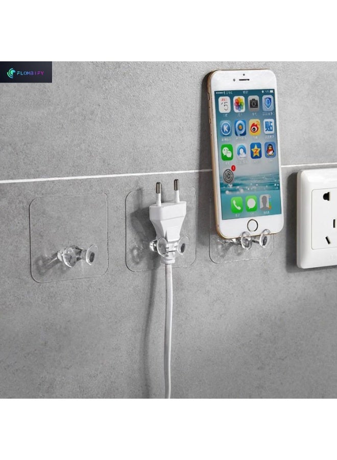 LS16-2 10 Pack Self Adhesive Razor and Power Plug Holder, Clear Wall Hooks for Bathroom and Kitchen Organizer, Strong Heavy-Duty Transparent Plastic Hooks, Multifunctional No-Drill Adhesive Hooks for Home and Office (10 Plug Hooks) - Image 3