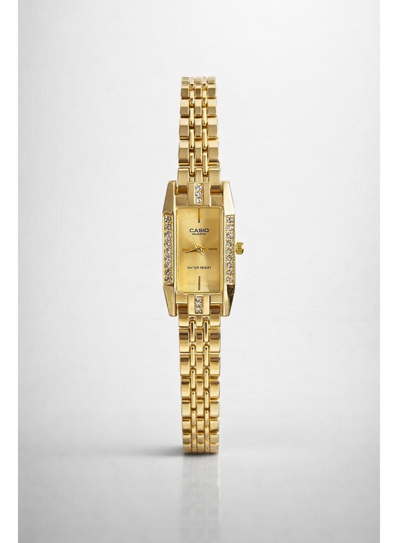 Casio Women's Elegant Analog Watch – Gold Dial Gold Stainless Steel Bracelet with Crystal Accents Water Resistant - Image 2