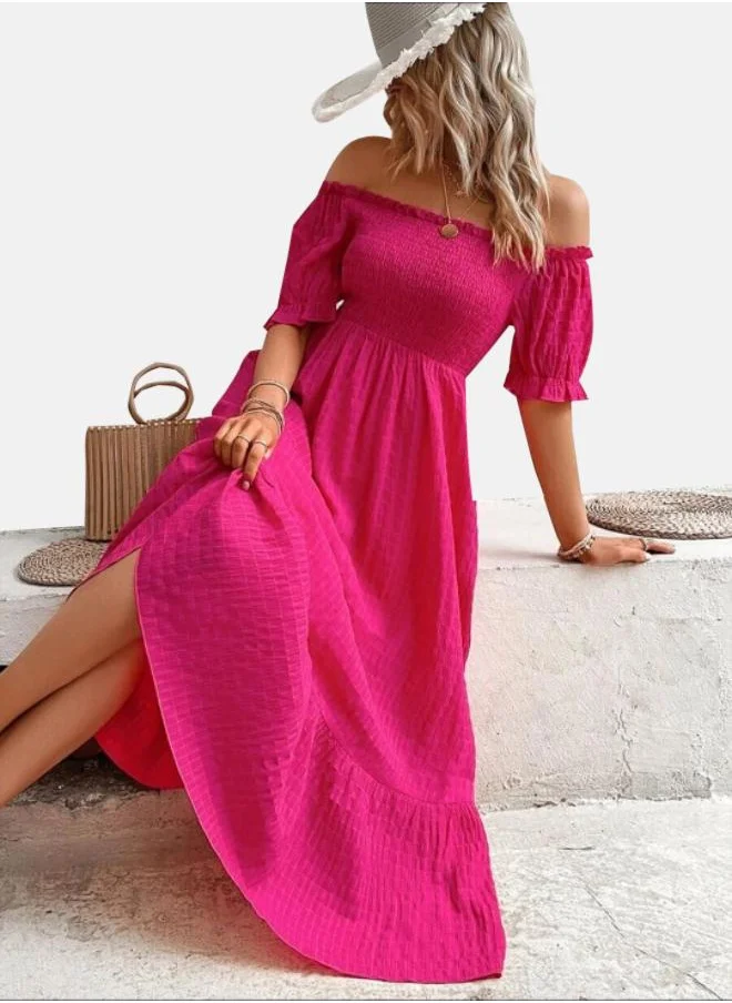 يونيكي Pink Off-Shoulder Smocked Maxi Dress
