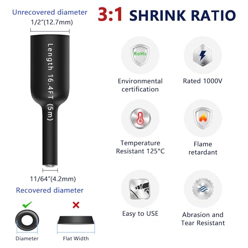 ZhiYo 1/2inch Heat Shrink Tubing, 16.4 Ft 3:1 Heat Shrink Tube Dual Wall Adhesive Lined, Waterproof Marine Shrink Wrap Tubing, Electrical Industrial Automotive Sealing Heat Shrink Tubing for Wire Insulation - Image 3
