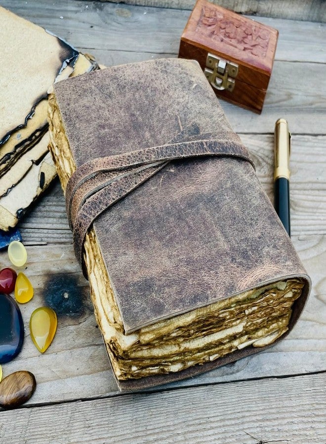 ALCRAFT Leather Journal Vintage Leather Bound Handmade Antique Deckle Edge Paper Sketchbook Book Of Shadows Thick Journal For Men And Women- 6 X 4.5 Inches, 200 Pages - Image 1