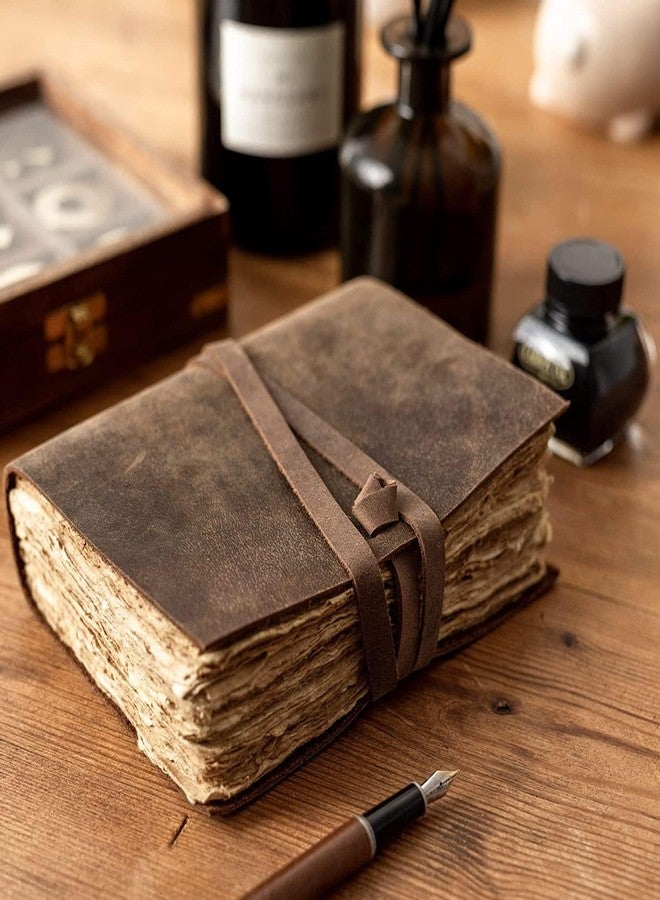 ALCRAFT Leather Journal Vintage Leather Bound Handmade Antique Deckle Edge Paper Sketchbook Book Of Shadows Thick Journal For Men And Women- 6 X 4.5 Inches, 200 Pages - Image 4