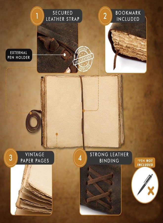 ALCRAFT Leather Journal Vintage Leather Bound Handmade Antique Deckle Edge Paper Sketchbook Book Of Shadows Thick Journal For Men And Women- 6 X 4.5 Inches, 200 Pages - Image 3