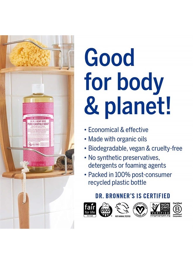 Dr. Bronner's Pure-Castile Liquid Soap (Rose, 16 ounce) - Made with Organic Oils, 18-in-1 Uses: Face, Body, Hair, Laundry, Pets and Dishes, Concentrated, Vegan, Non-GMO - Image 4