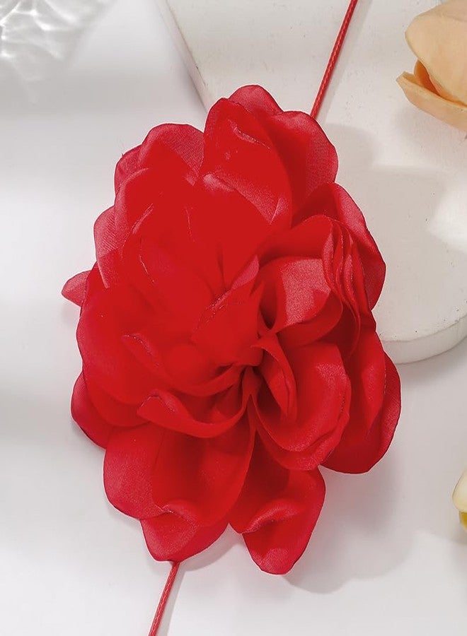 Beryuan Big Flowers Velvet Collar Necklace - Vintage Flower Choker for Women (Red) - Image 4