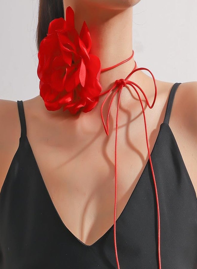Beryuan Big Flowers Velvet Collar Necklace - Vintage Flower Choker for Women (Red) - Image 2