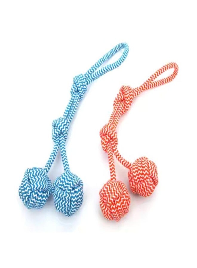 PET FUN لعبة حبل للمضغ من بيت فن مع كرتين من الحبل ومقبض | لعبة شد تفاعلية للكلاب والقطط | حبل متين للمضغ والعض وتنظيف الأسنان | مثالية للتدريب واللعب (عبوة من قطعتين) - Image 1