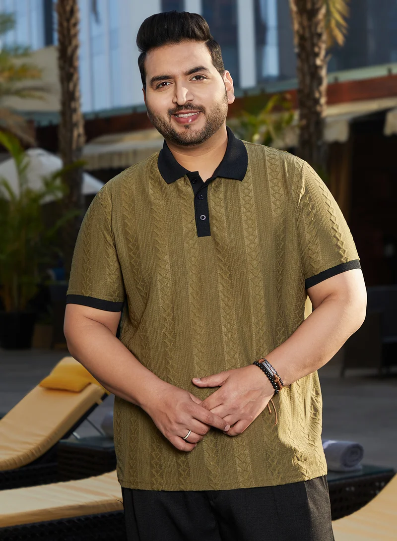 انستافاب بلس تيشيرت بولو رجالي أخضر زيتوني بياقة تكتيكية مريحة للملابس الكاجوال