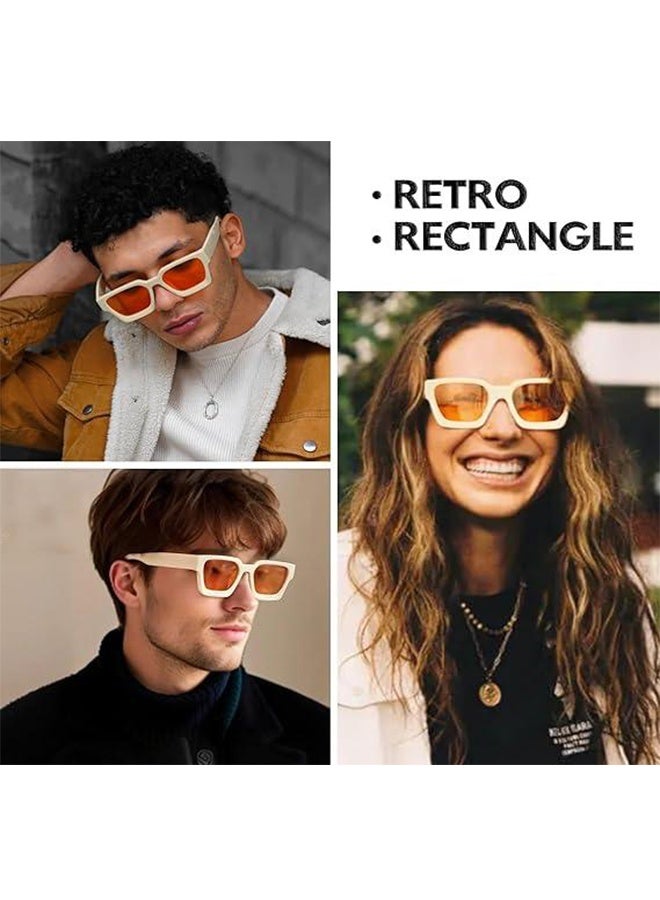Retro Square Sunglasses for Men Women Trendy Thick Rectangle Chunky Frame Black Shades Fashion 90s Glasses(Black+White) - Image 3