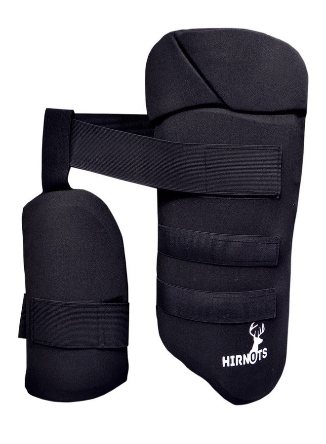 HIRNOTS Cricket Thigh Combo Thigh Guard Ultimate Combo of Cricket Thigh Pad & Inner Thigh Pad for Right Hand (Black), ( Size- Men's ) - Image 1