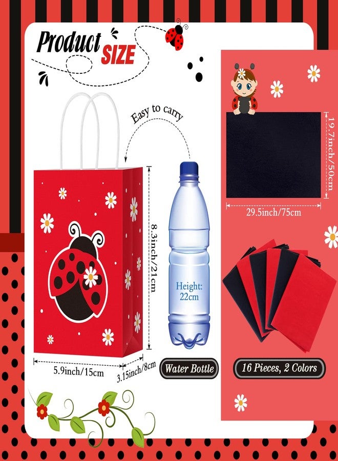 Clabby 16 Count Ladybug Cartoon Party Bags with Handles, Black & Red, 8.3 x 5.9 x 3.2 inches, Birthday & Baby Shower Occasion - Image 3