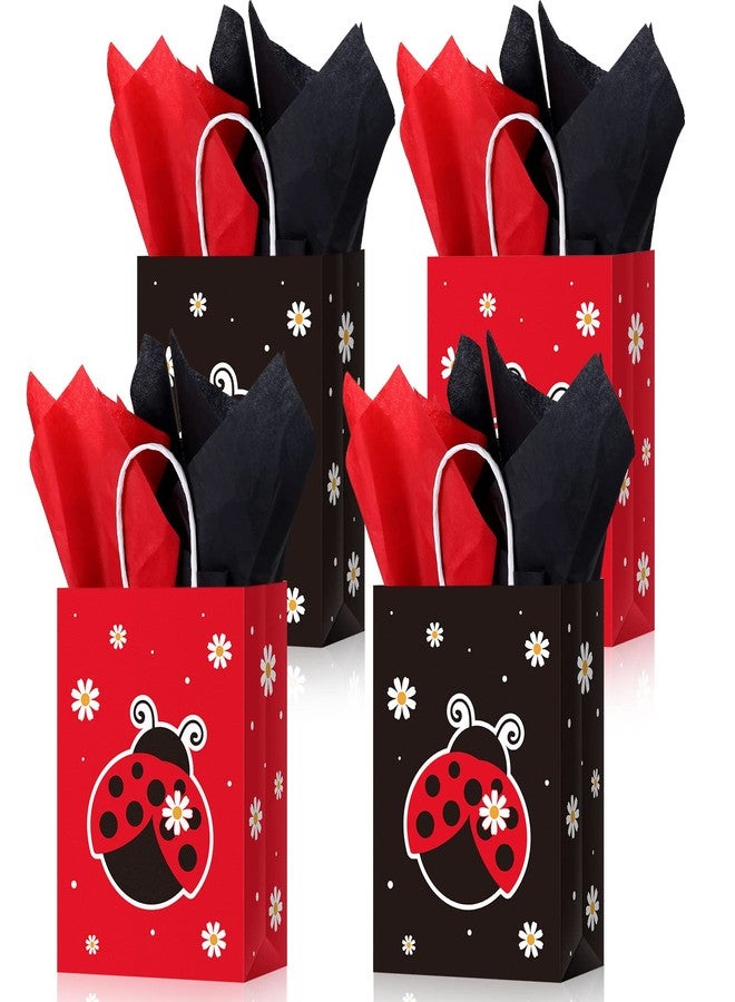 Clabby 16 Count Ladybug Cartoon Party Bags with Handles, Black & Red, 8.3 x 5.9 x 3.2 inches, Birthday & Baby Shower Occasion - Image 1