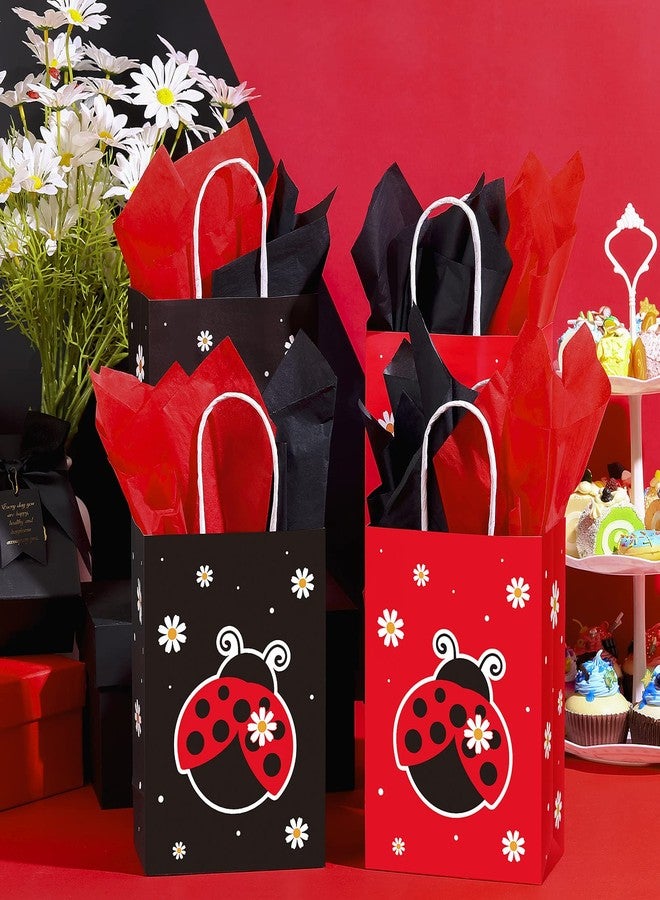 Clabby 16 Count Ladybug Cartoon Party Bags with Handles, Black & Red, 8.3 x 5.9 x 3.2 inches, Birthday & Baby Shower Occasion - Image 4
