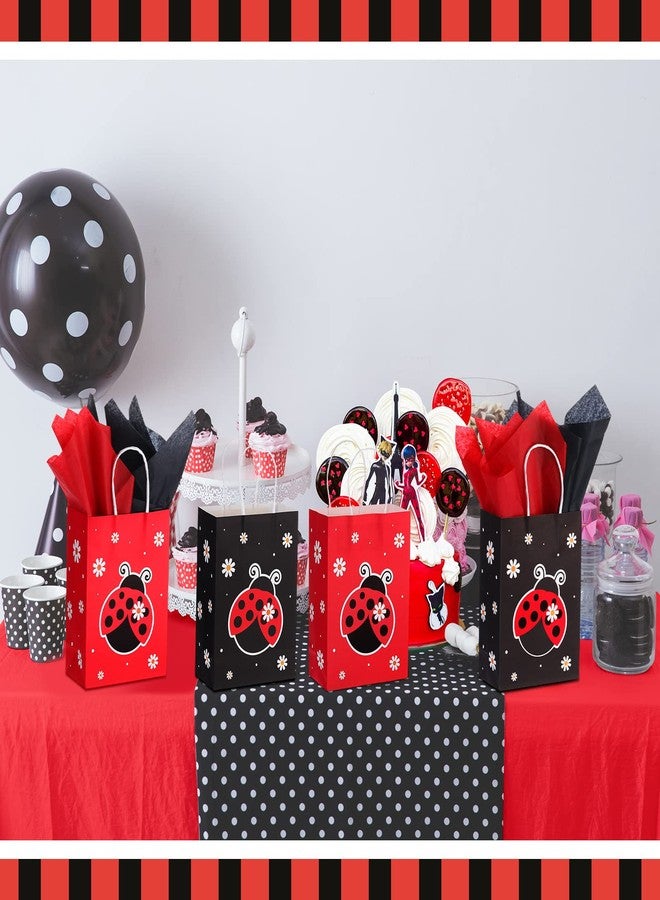 Clabby 16 Count Ladybug Cartoon Party Bags with Handles, Black & Red, 8.3 x 5.9 x 3.2 inches, Birthday & Baby Shower Occasion - Image 5