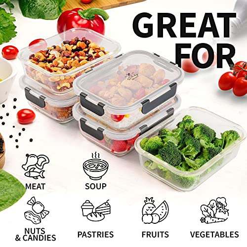 Zulay Kitchen 5 Pack Glass Meal Prep Containers with Lids - Airtight, Premium Borosilicate Glass Food Storage Containers - Microwave, Freezer & Oven Safe, BPA Free - Gray - Image 3