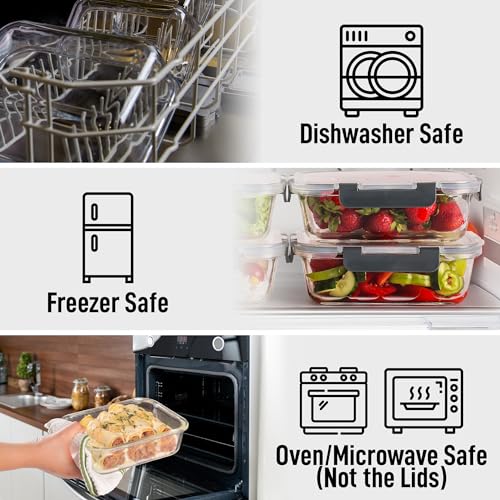 Zulay Kitchen 5 Pack Glass Meal Prep Containers with Lids - Airtight, Premium Borosilicate Glass Food Storage Containers - Microwave, Freezer & Oven Safe, BPA Free - Gray - Image 5