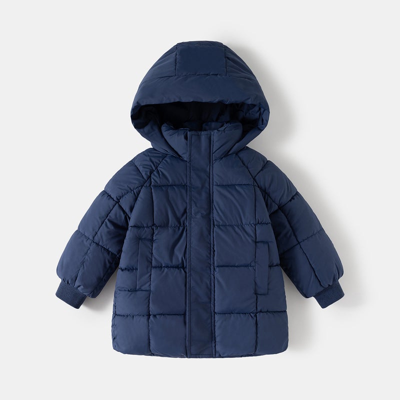 Children'S Mid-Length Cotton Coat Thick Solid Color Korean Style Boys' Warm Cotton Jacket Winter Top - Image 1