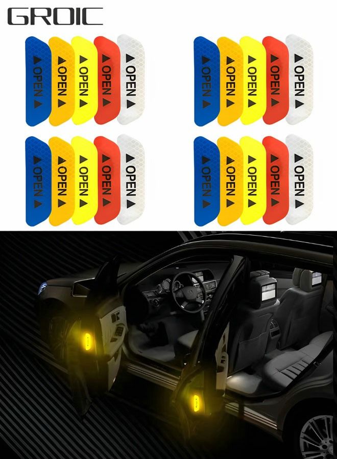 GROIC 20 قطعة/5 مجموعة ملصقات باب السيارة علامة تحذير السلامة العالمية مفتوحة عالية عاكس الشريط اكسسوارات السيارات دراجة نارية الخارجي خوذة دراجة ملصق - Image 1