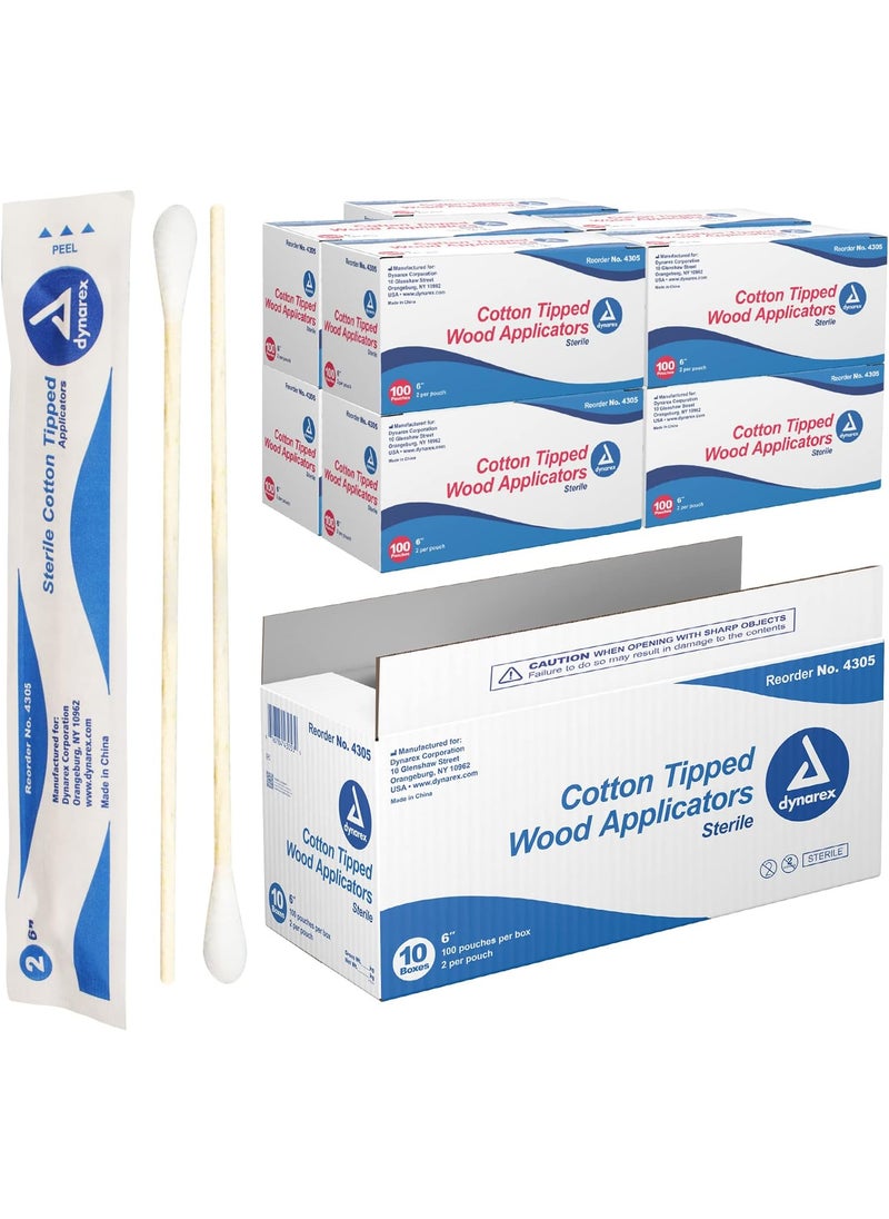 Dynarex Dynarex 4305 Sterile Cotton Tipped Applicator,6" Length, Single-Use Wooden Cotton Tip Applicator for Wound Care & Dressing, Hygiene, Make Up, Cleaning Tool, Jewelry, Pack of 2000 