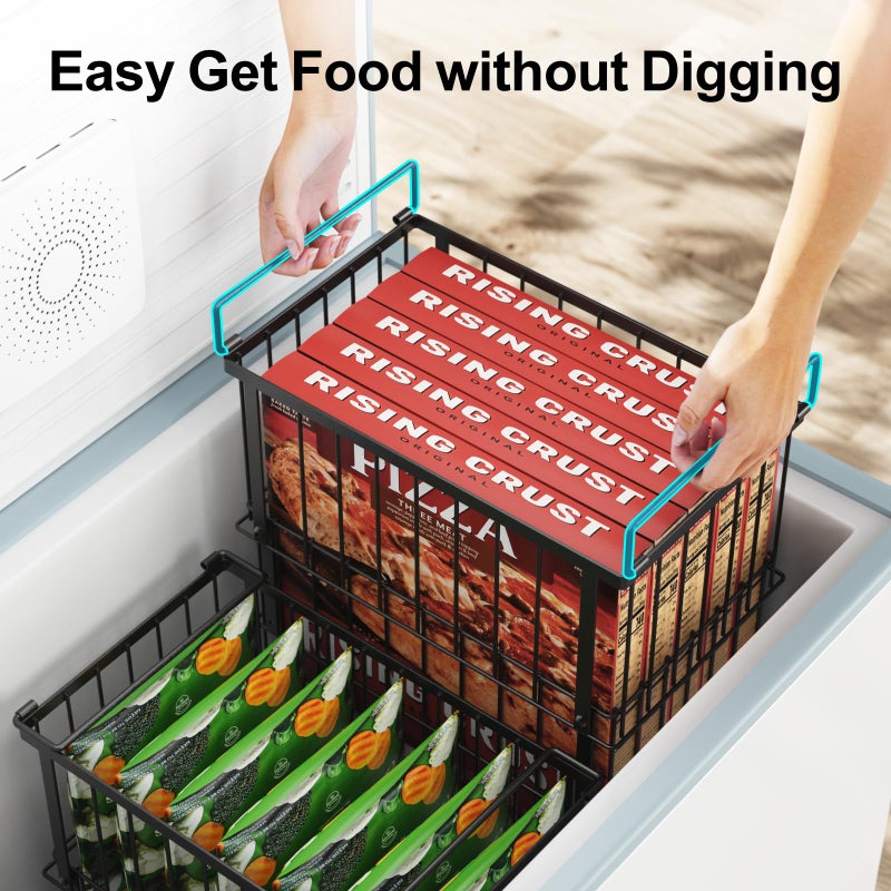 iSPECLE Freezer Organizer Bins, 2 Pack Fits 12" Pizza Adjustable for 5 to 7 Cu.Ft Chest Freezer, Stackable Wire Baskets with Handles, Heavy Duty Storage for Bulk Meat & Frozen Food, Black - Image 5