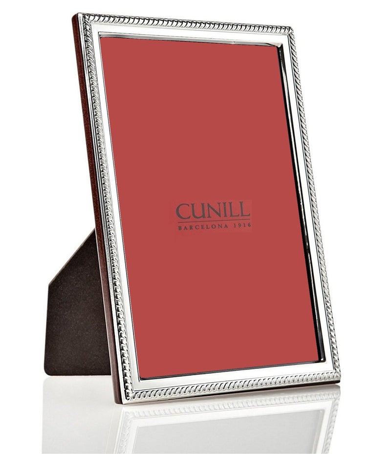 Cunill CUNILL Sterling Silver Picture Frame  Slim Rope Style Silver Picture Frame 5x7  Tarnish Resistant  Mahogany Wood Back  Fits 5"" x 7"" Photo  CUNILL Two Piece Gift Box - Image 4