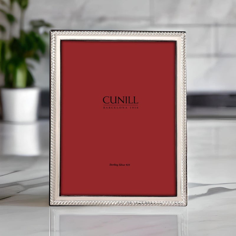 Cunill CUNILL Sterling Silver Picture Frame  Slim Rope Style Silver Picture Frame 5x7  Tarnish Resistant  Mahogany Wood Back  Fits 5"" x 7"" Photo  CUNILL Two Piece Gift Box - Image 2