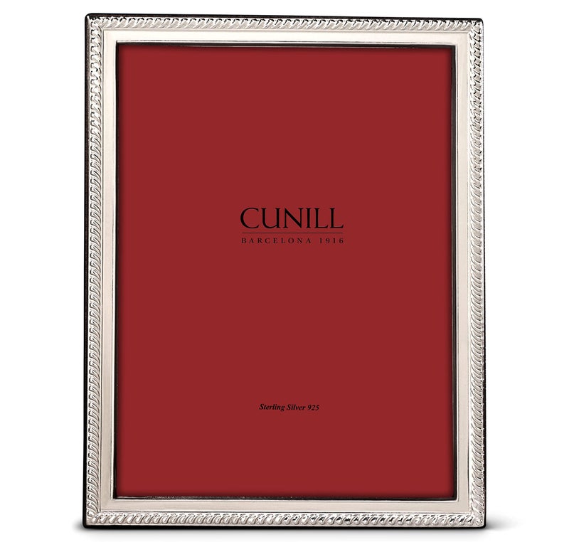 Cunill CUNILL Sterling Silver Picture Frame  Slim Rope Style Silver Picture Frame 5x7  Tarnish Resistant  Mahogany Wood Back  Fits 5"" x 7"" Photo  CUNILL Two Piece Gift Box - Image 1