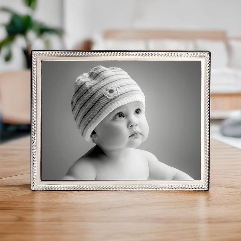 Cunill CUNILL Sterling Silver Picture Frame  Slim Rope Style Silver Picture Frame 5x7  Tarnish Resistant  Mahogany Wood Back  Fits 5"" x 7"" Photo  CUNILL Two Piece Gift Box - Image 3