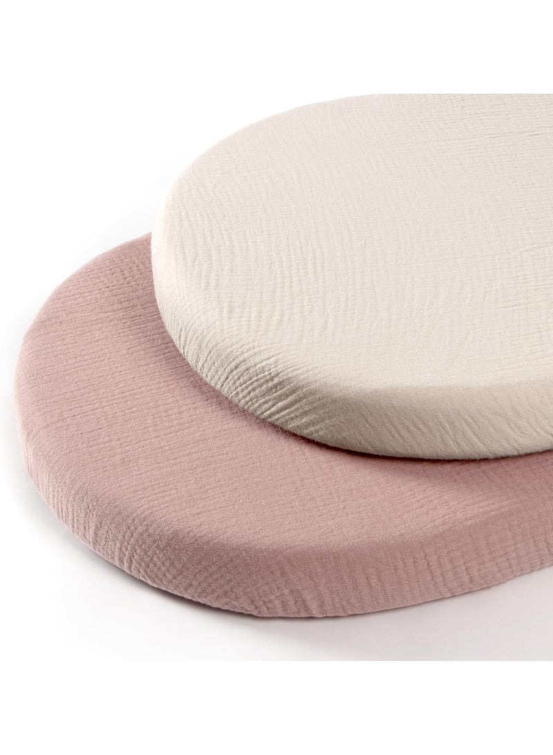 Baby Muslin Bassinet Sheets: Cotton Bassinet Sheets Neutral for Boys and Girls - Fitted for Oval Rectangle or Hourglass (Sand & Cream)  - Image 1