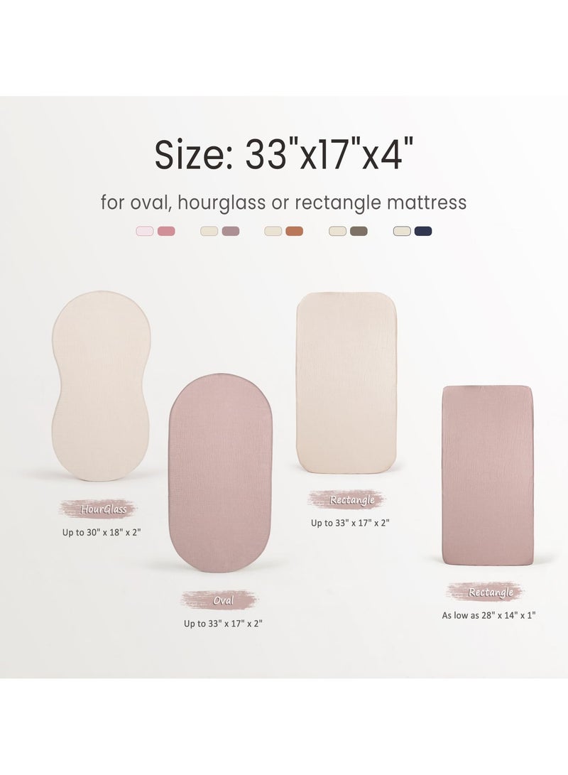 Baby Muslin Bassinet Sheets: Cotton Bassinet Sheets Neutral for Boys and Girls - Fitted for Oval Rectangle or Hourglass (Sand & Cream)  - Image 2