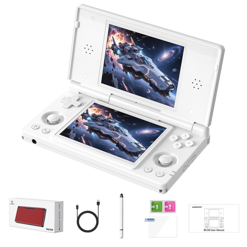 GiipGoop RG DS Handheld Game Consoles RG DS Retro Gaming Console Dual-screen Video Game Console 3+32GB Android 14 Portable Pocket Arcade 4000mAh Battery WiFi Bluetooth HD Output Polar White - Image 1