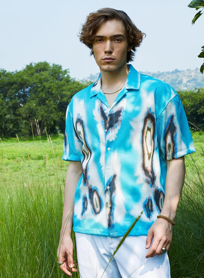 كامبوس سوترا Men's Sky Blue Topography Mesh Oversized Shirt