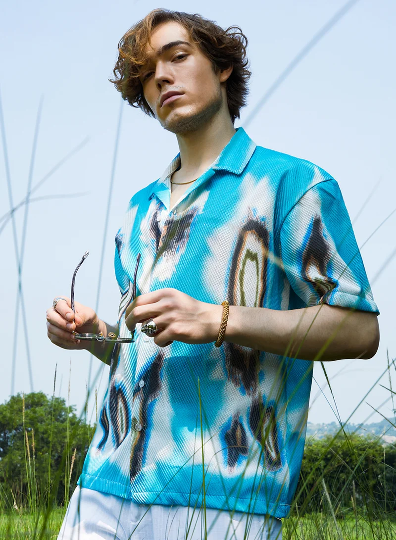 كامبوس سوترا Men's Sky Blue Topography Mesh Oversized Shirt
