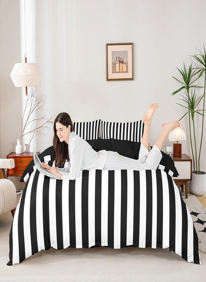 Feelyou Black White Striped Duvet Cover King Size Striped Comforter Cover for Boys Girls Basic Simple Bedding Set 3Pcs Geometric Room Decor No Comforter - Image 3