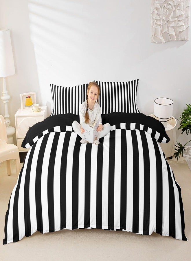 Feelyou Black White Striped Duvet Cover King Size Striped Comforter Cover for Boys Girls Basic Simple Bedding Set 3Pcs Geometric Room Decor No Comforter - Image 4