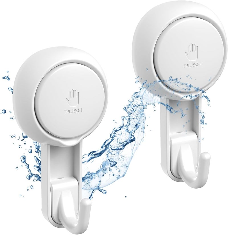 Marchpower Shower Hooks for Inside Shower Reusable Waterproof Utility Suction Cups Hooks - 2 Pack Heavy Duty Vacuum Hook Home Kitchen Bathroom Wall Holder Hanger for Towel Loofah Cloth Key & Ceiling - Image 1