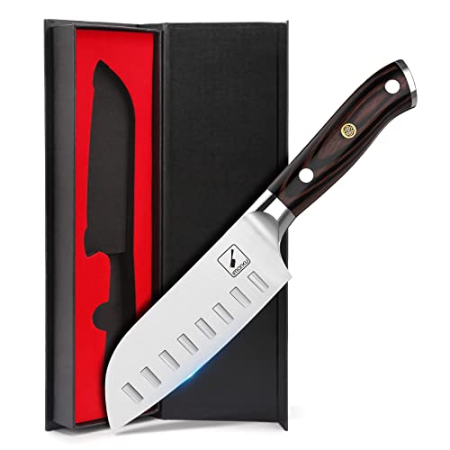 imarku Santoku Knife Chef Knife 5 inch Ultra Sharp Asian Knife Japanese Chef Knife - Japanese SUS440A Stainless Steel - Ergonomic Pakkawood Handle, Best Choice for Home Kitchen - Image 1