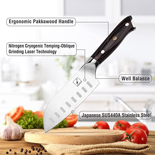 imarku Santoku Knife Chef Knife 5 inch Ultra Sharp Asian Knife Japanese Chef Knife - Japanese SUS440A Stainless Steel - Ergonomic Pakkawood Handle, Best Choice for Home Kitchen - Image 2