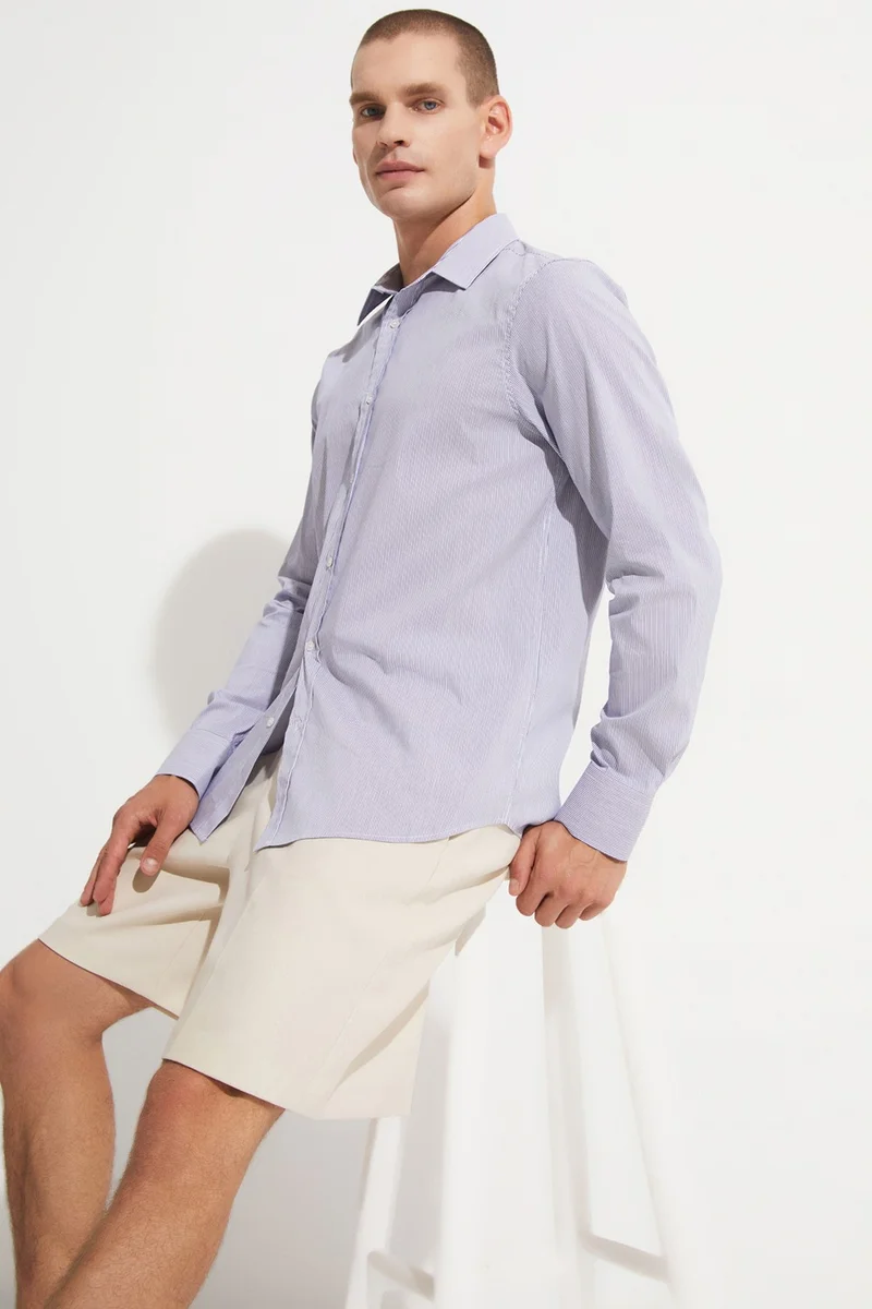 جون Men's Slim Fit 100% Cotton Striped Shirt